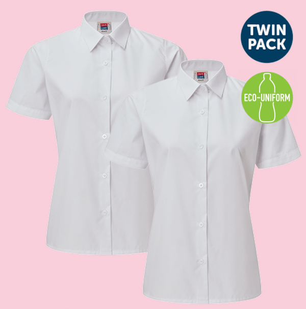 Girls White Short Sleeve School Shirts (2pk)