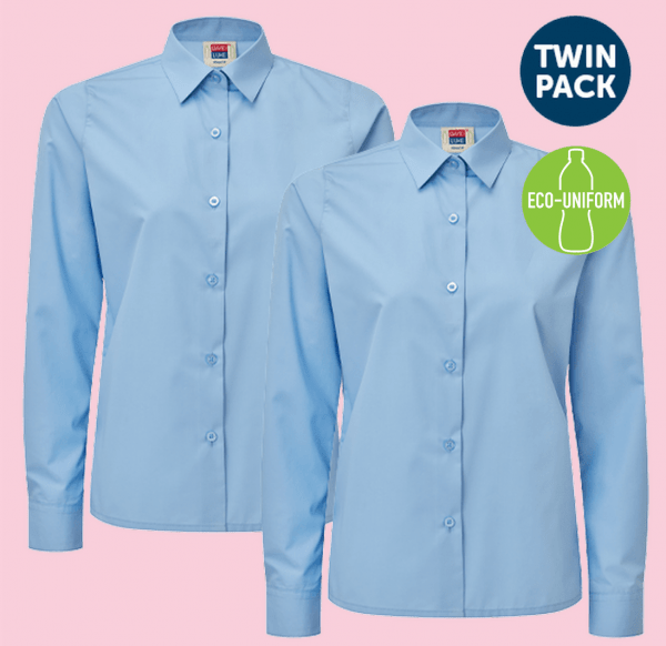 Girls Blue Long Sleeve School Shirts (2 pk)