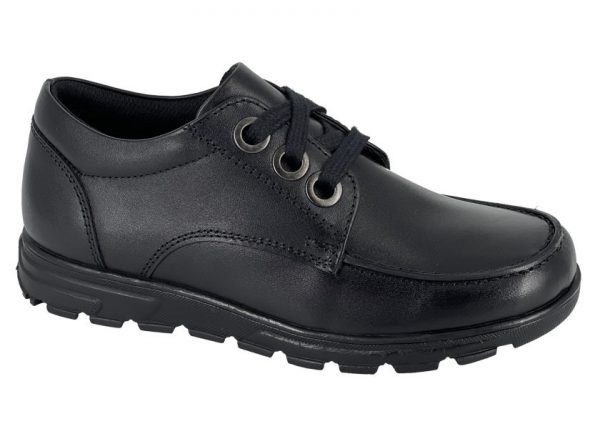 Black Leather Unisex Lace Up School Shoes
