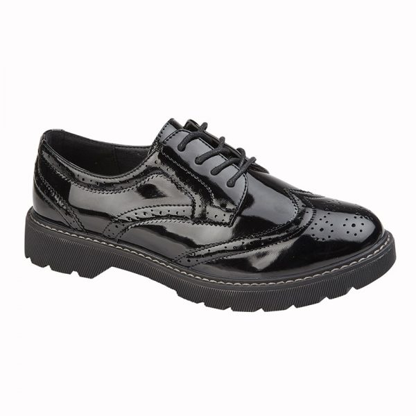 Black Patent Brogue Lace Up School Shoes