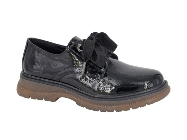 Black Patent Lace Up School Shoes